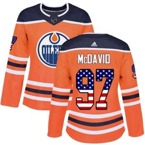 Damen Edmonton Oilers Trikot Connor McDavid 97 Orange USA Flag Fashion Authentic